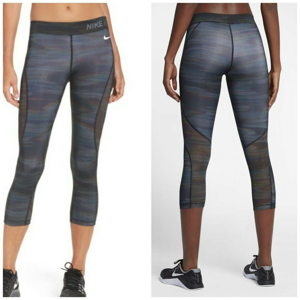 Nike Pro Hypercool Women Size M Compression Training Capri Leggings Rainbow Mesh